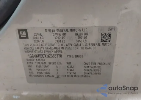 2017 Chevrolet Silverado 1500 1Lt from USA, damaged, VIN 1GCVKRECXHZ365770